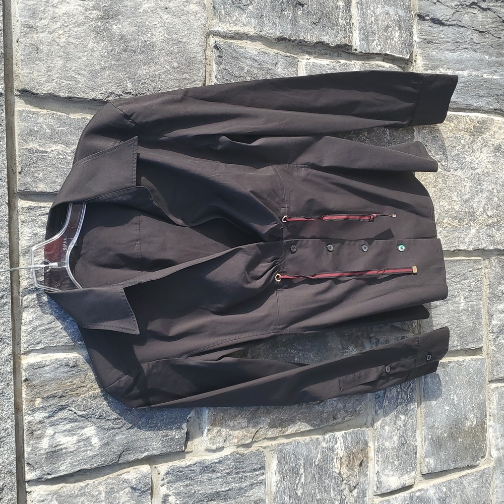 Gucci Button-Up Shirt with Red Tie Detail
